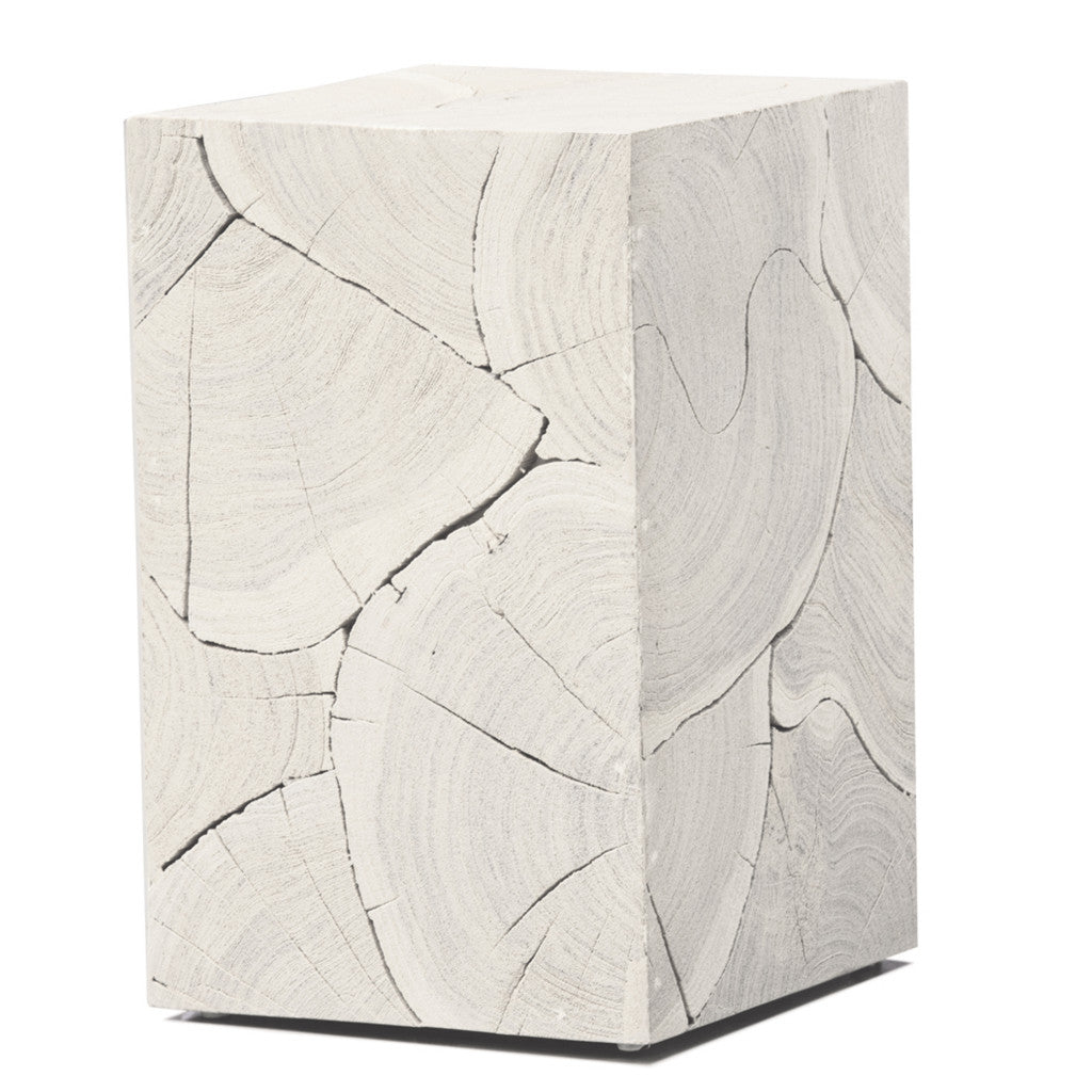 20" Whitewash Solid Wood Block Handmade Square End Table-End-Side Tables-DECOROLALA