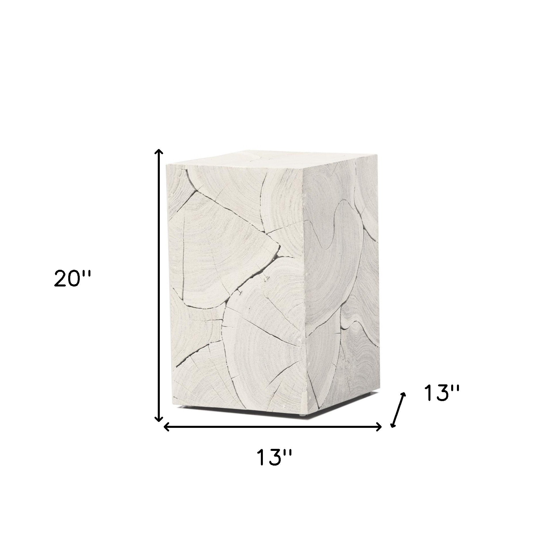 20" Whitewash Solid Wood Block Handmade Square End Table-End-Side Tables-DECOROLALA