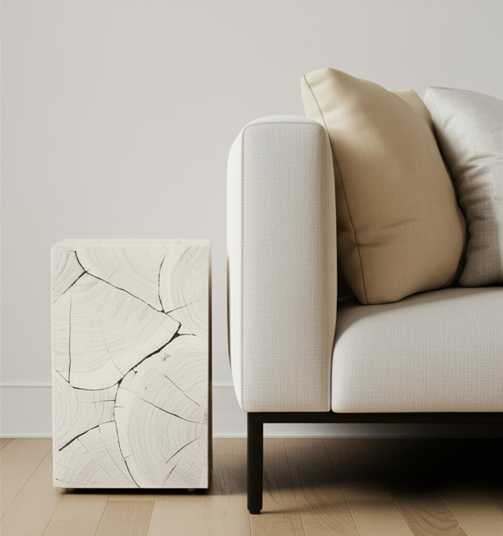 20" Whitewash Solid Wood Block Handmade Square End Table-End-Side Tables-DECOROLALA