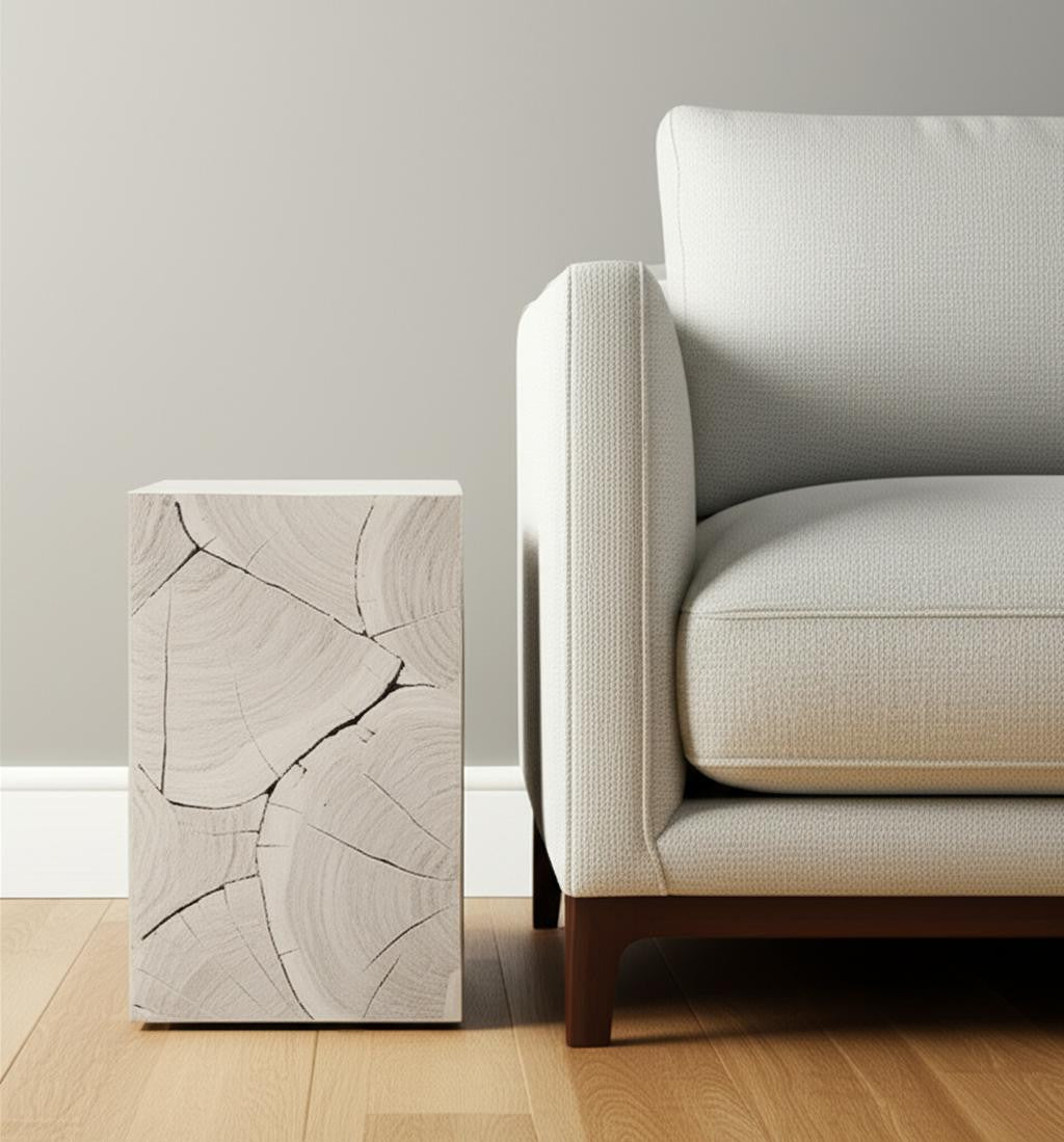 20" Whitewash Solid Wood Block Handmade Square End Table-End-Side Tables-DECOROLALA