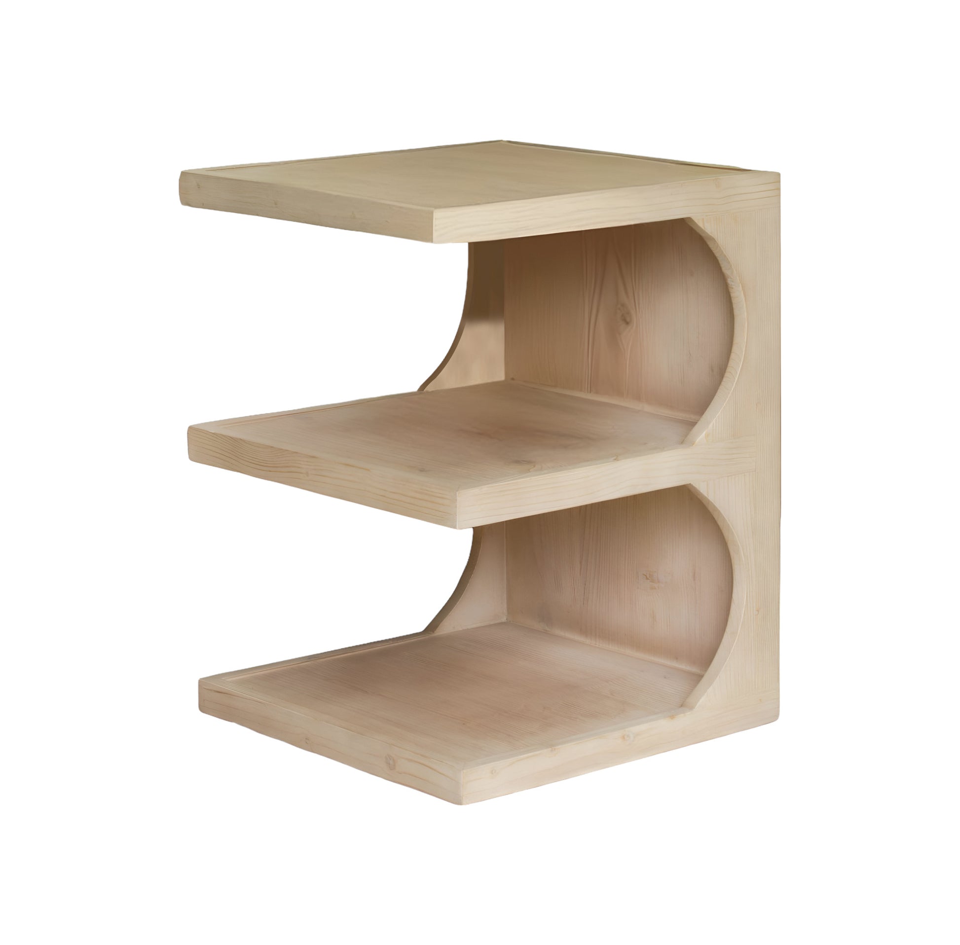 24" Natural Solid Wood End Table With Two Shelves-1