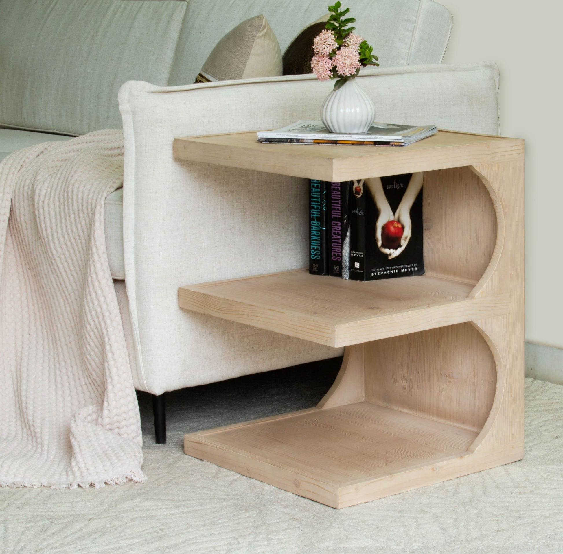 24" Natural Solid Wood End Table With Two Shelves-4