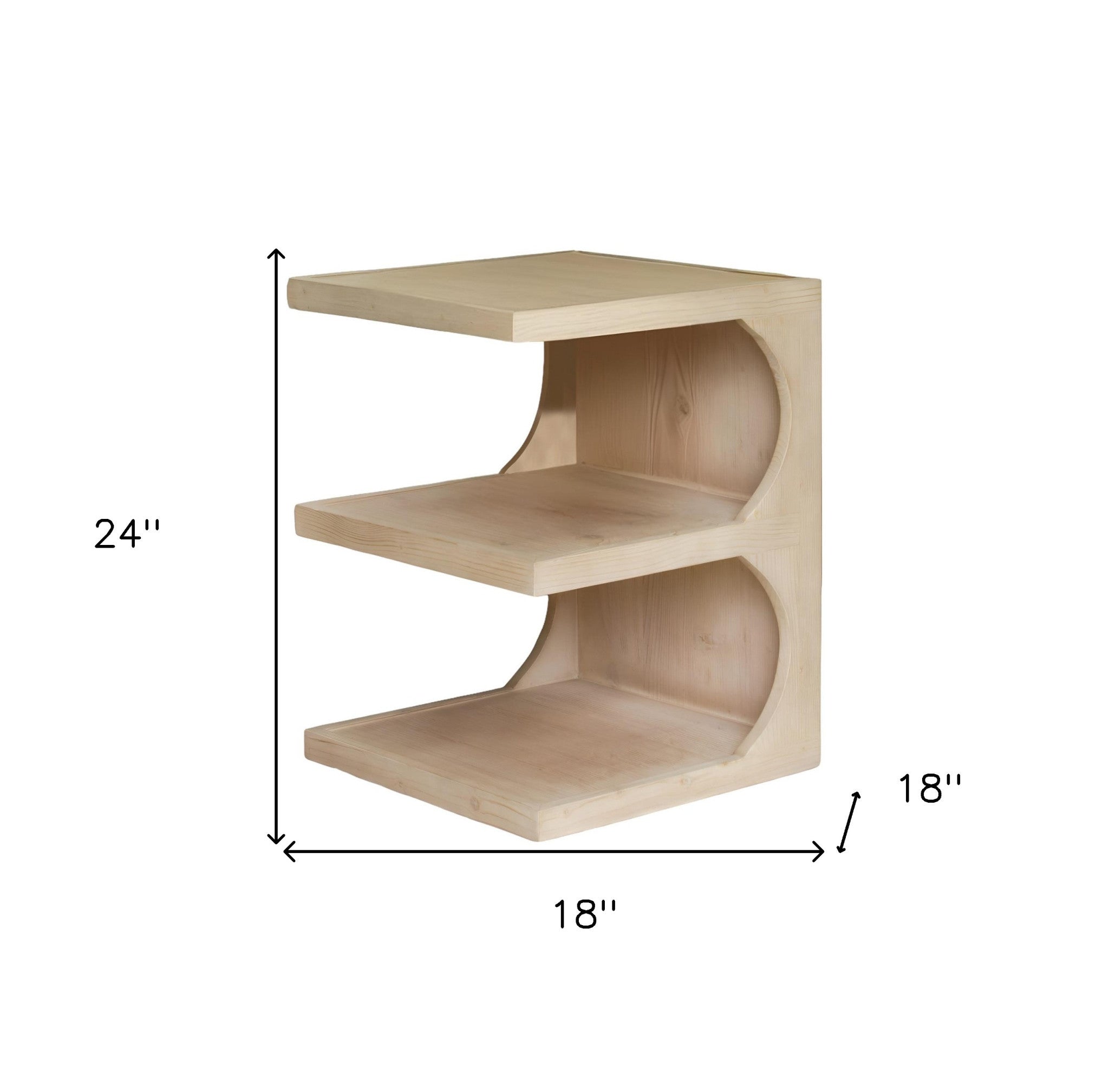 24" Natural Solid Wood End Table With Two Shelves-7