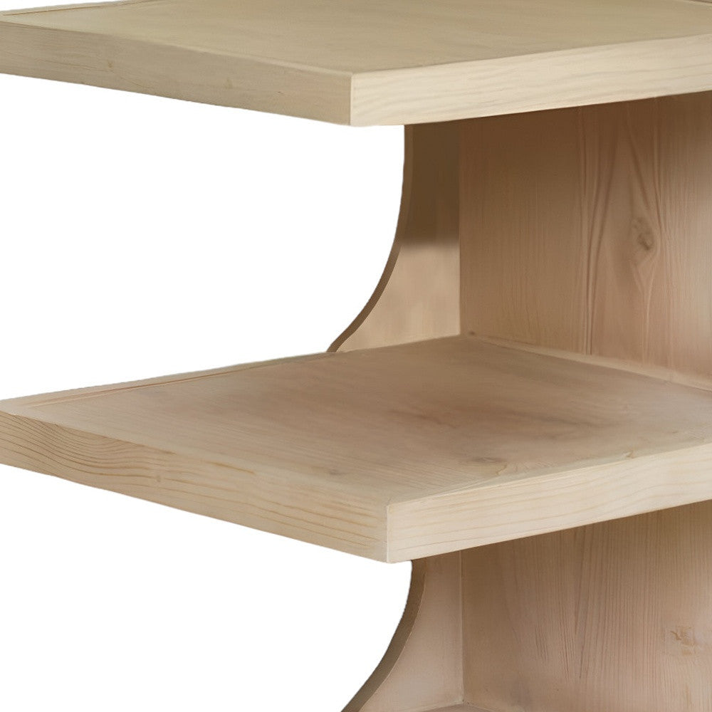 24" Natural Solid Wood End Table With Two Shelves-2