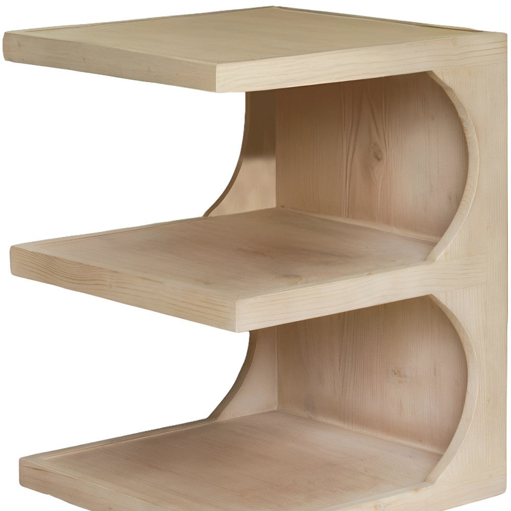 24" Natural Solid Wood End Table With Two Shelves-3