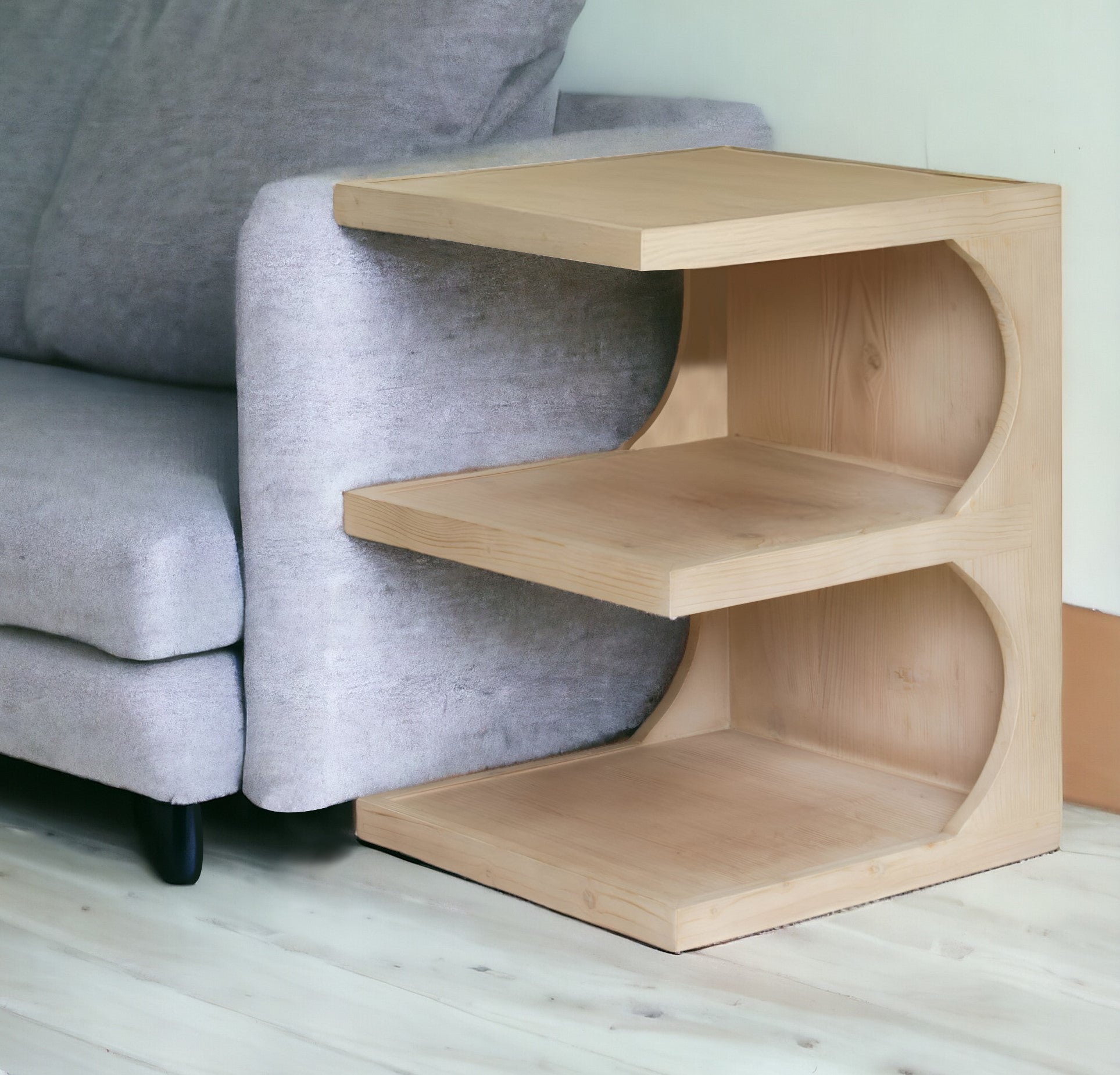 24" Natural Solid Wood End Table With Two Shelves-0
