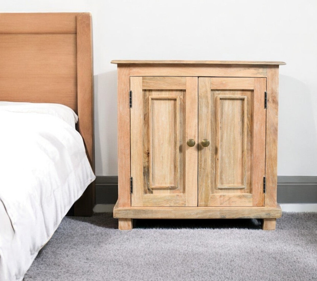 28" Distressed Natural Solid Wood Nightstand With Storage-1