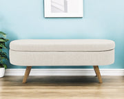44" Beige and Brown Linen Upholstered Storage Bench with Flip Top-Benches-DECOROLALA