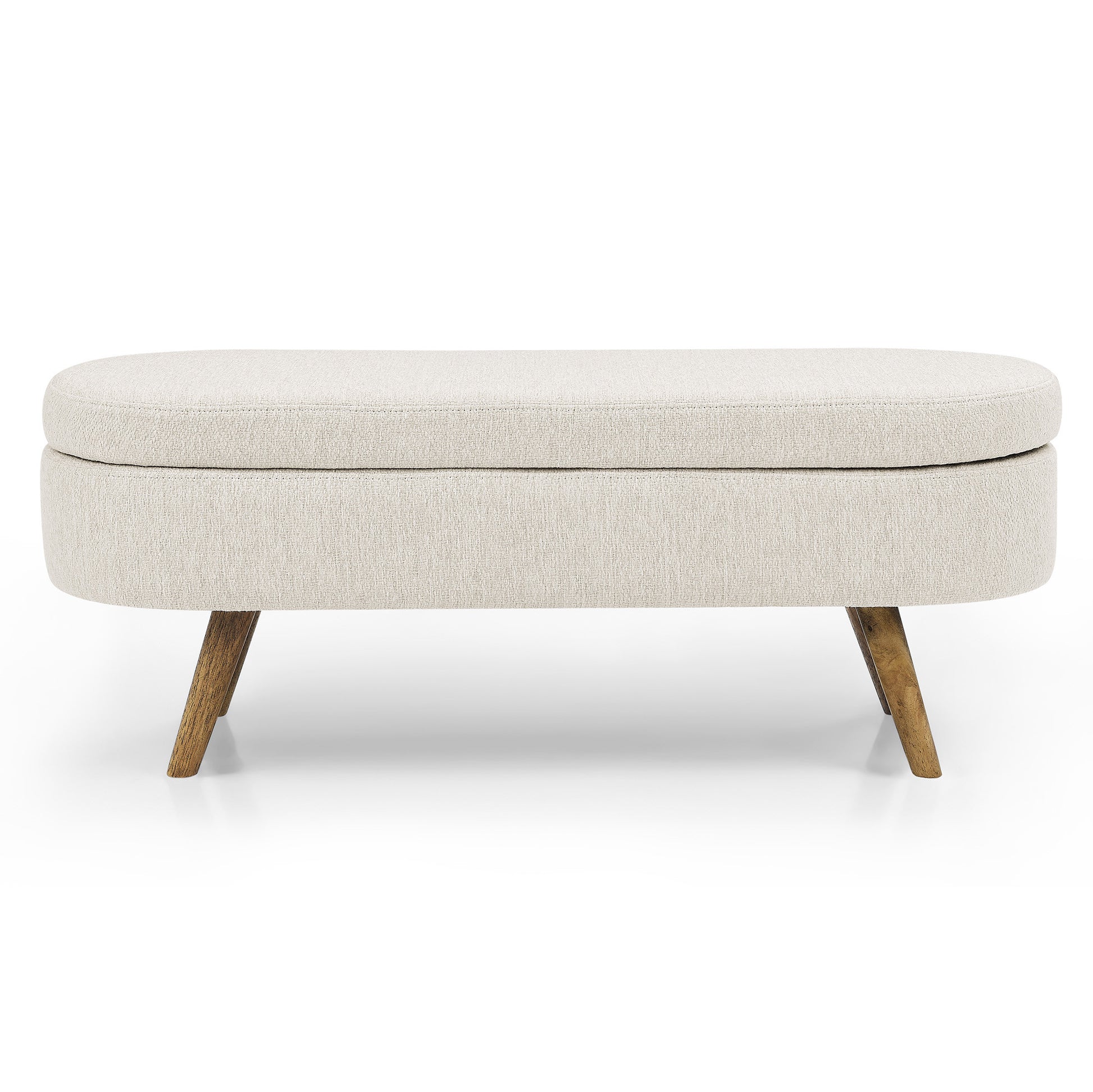44" Beige and Brown Linen Upholstered Storage Bench with Flip Top-Benches-DECOROLALA