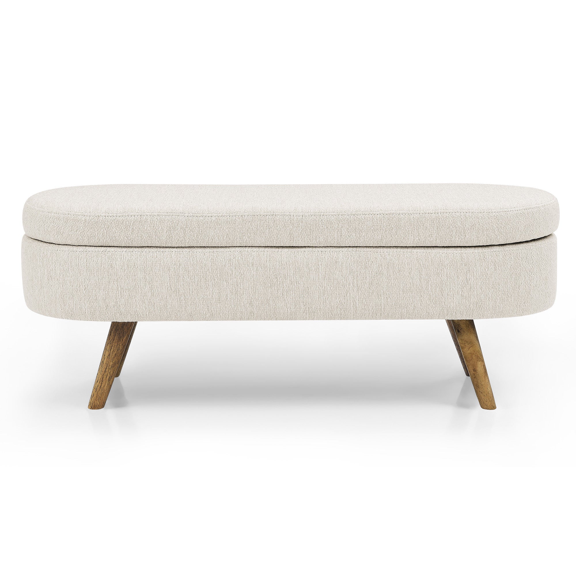44" Beige and Brown Linen Upholstered Storage Bench with Flip Top-Benches-DECOROLALA