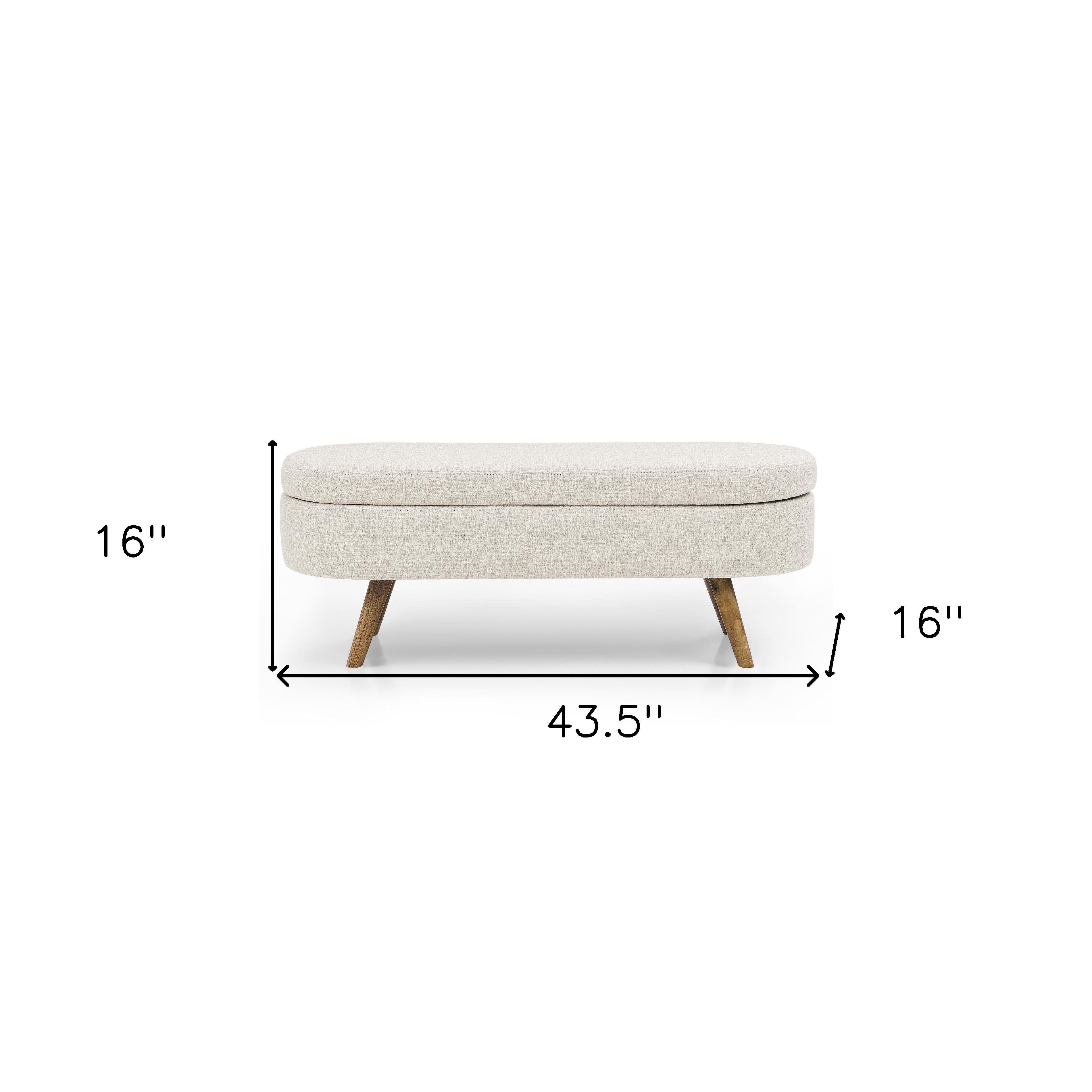 44" Beige and Brown Linen Upholstered Storage Bench with Flip Top-Benches-DECOROLALA