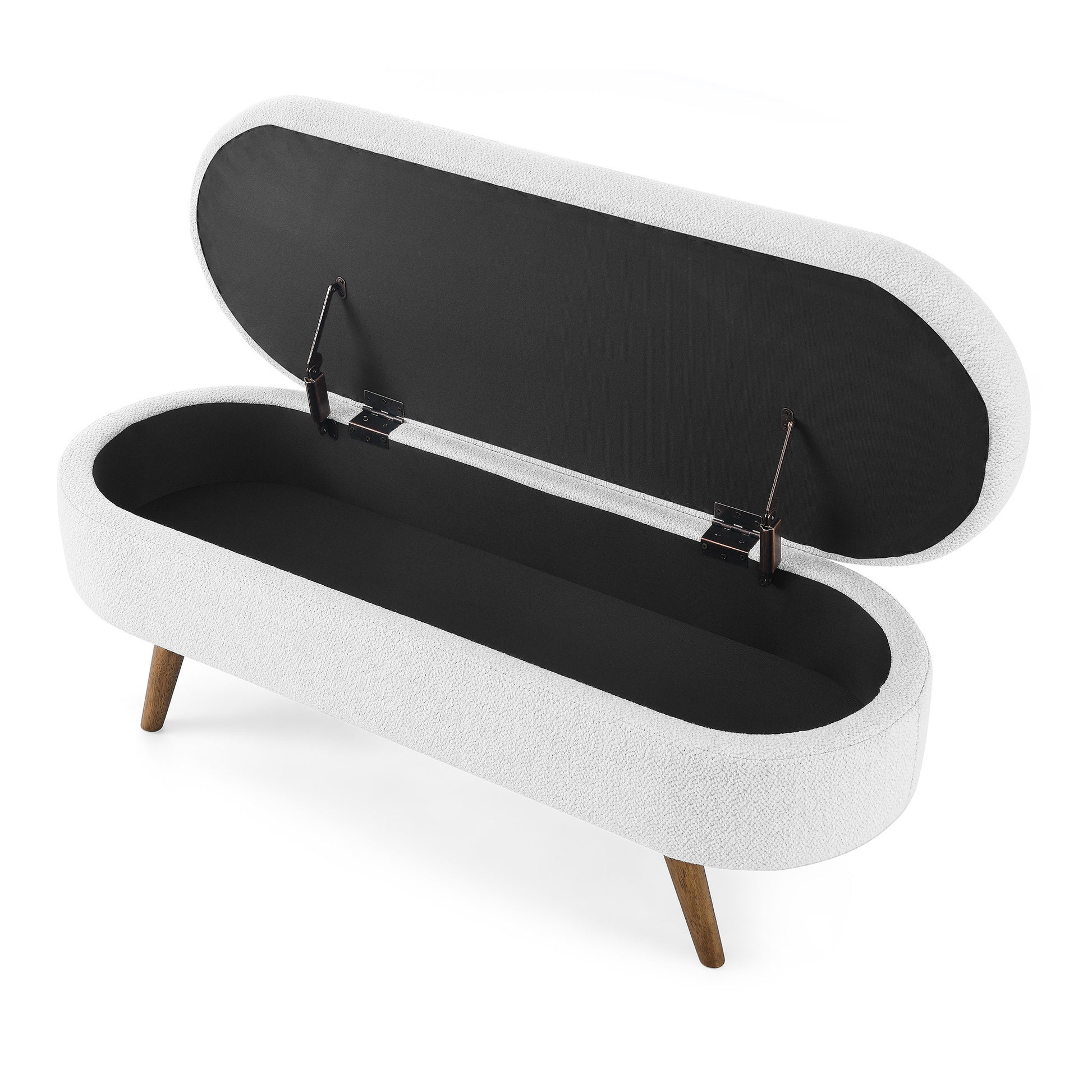 44" White and Brown Linen Upholstered Storage Bench with Flip Top-Benches-DECOROLALA