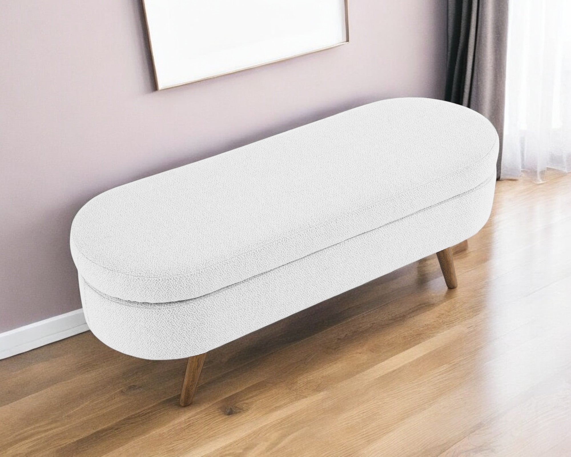 44" White and Brown Linen Upholstered Storage Bench with Flip Top-Benches-DECOROLALA