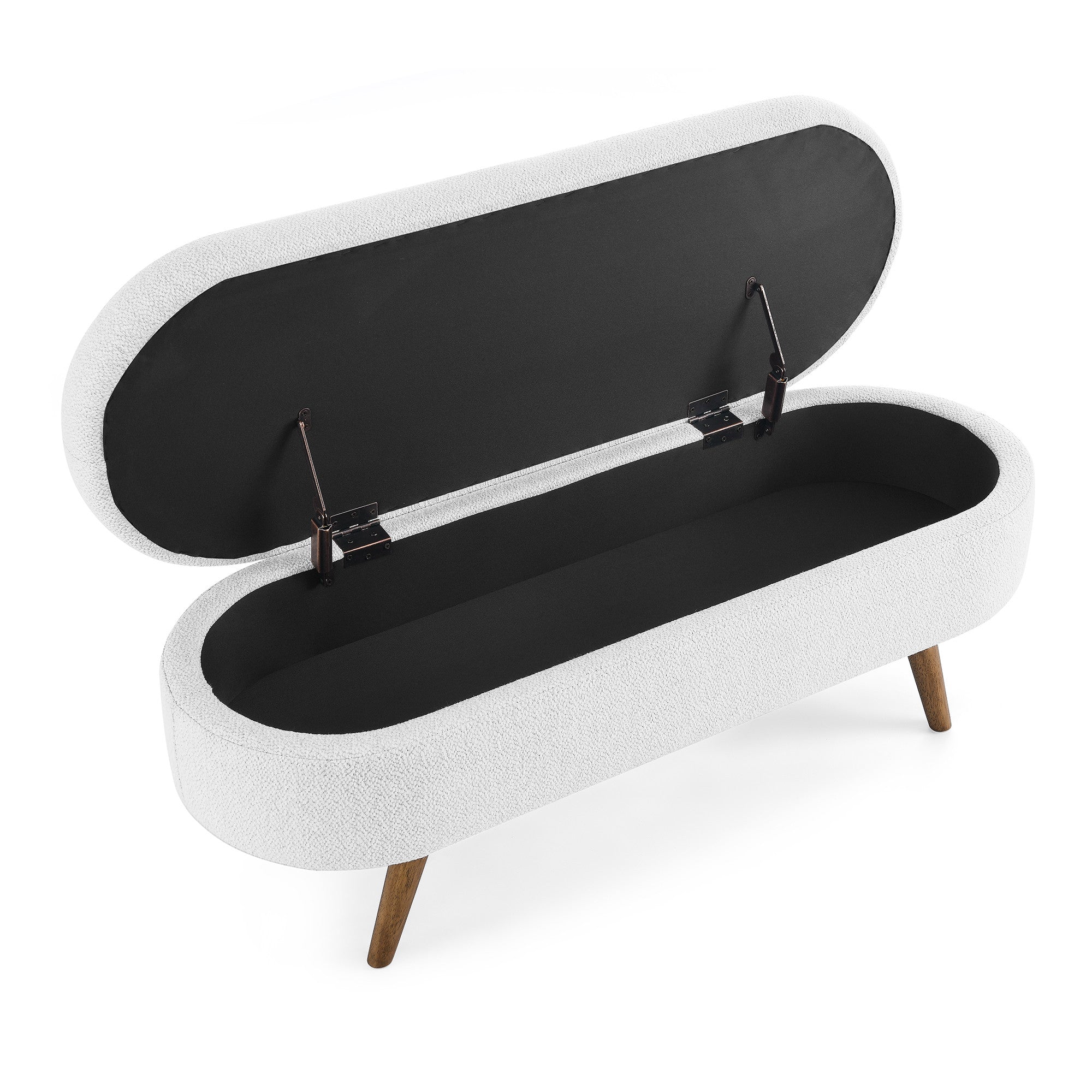 44" White and Brown Linen Upholstered Storage Bench with Flip Top-Benches-DECOROLALA