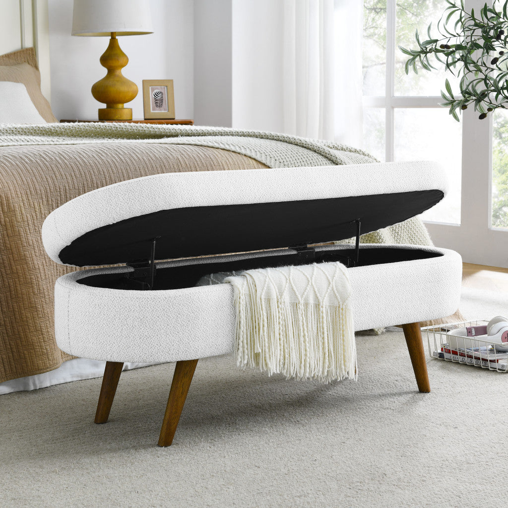 44" White and Brown Linen Upholstered Storage Bench with Flip Top-Benches-DECOROLALA
