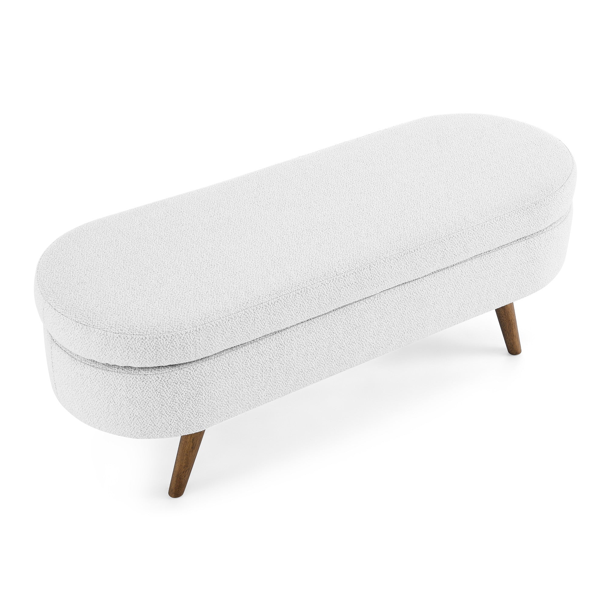 44" White and Brown Linen Upholstered Storage Bench with Flip Top-Benches-DECOROLALA