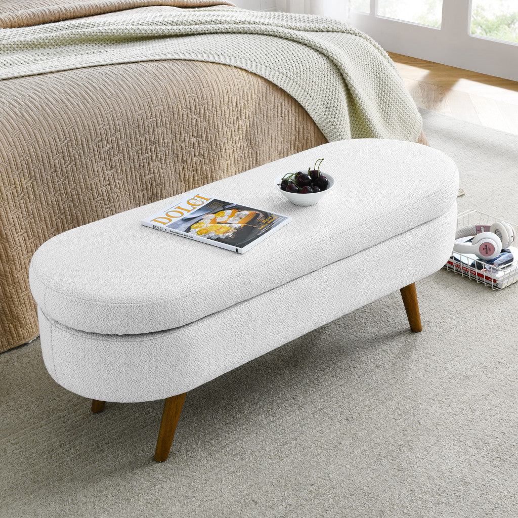 44" White and Brown Linen Upholstered Storage Bench with Flip Top-Benches-DECOROLALA
