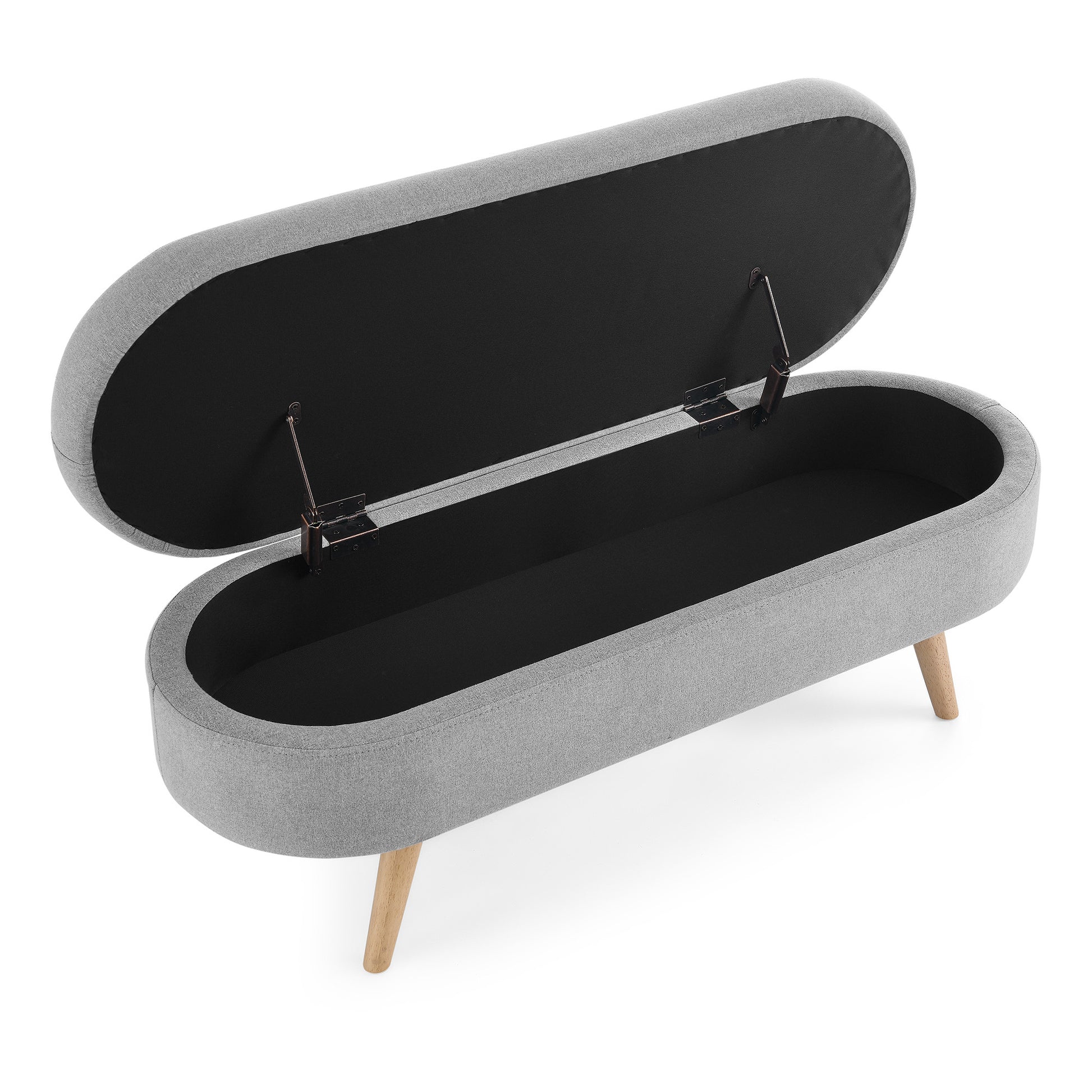 44" Gray and Brown Linen Upholstered Storage Bench with Flip Top-Benches-DECOROLALA