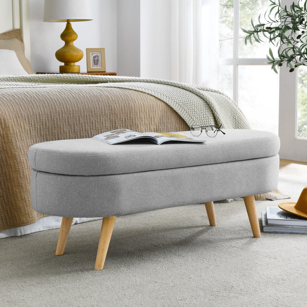 44" Gray and Brown Linen Upholstered Storage Bench with Flip Top-Benches-DECOROLALA