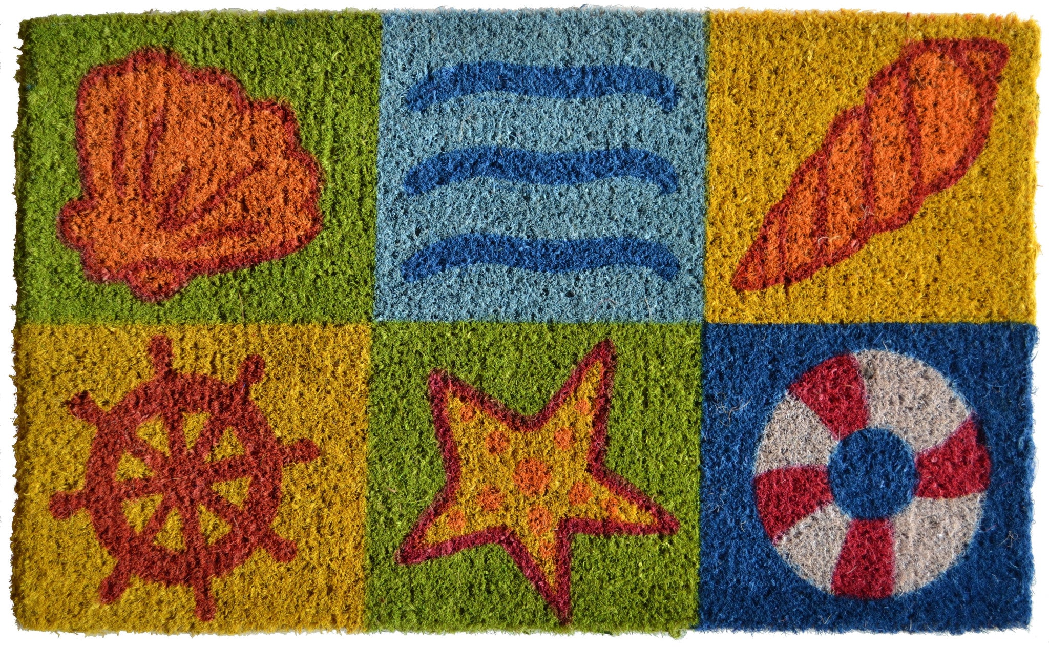 18" X 30" Orange Yellow Coir Seashells Outdoor Summer Door Mat-0