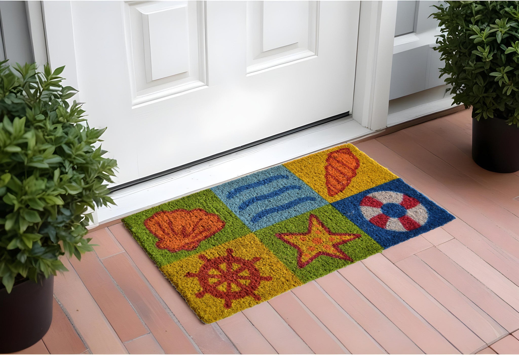 18" X 30" Orange Yellow Coir Seashells Outdoor Summer Door Mat-1