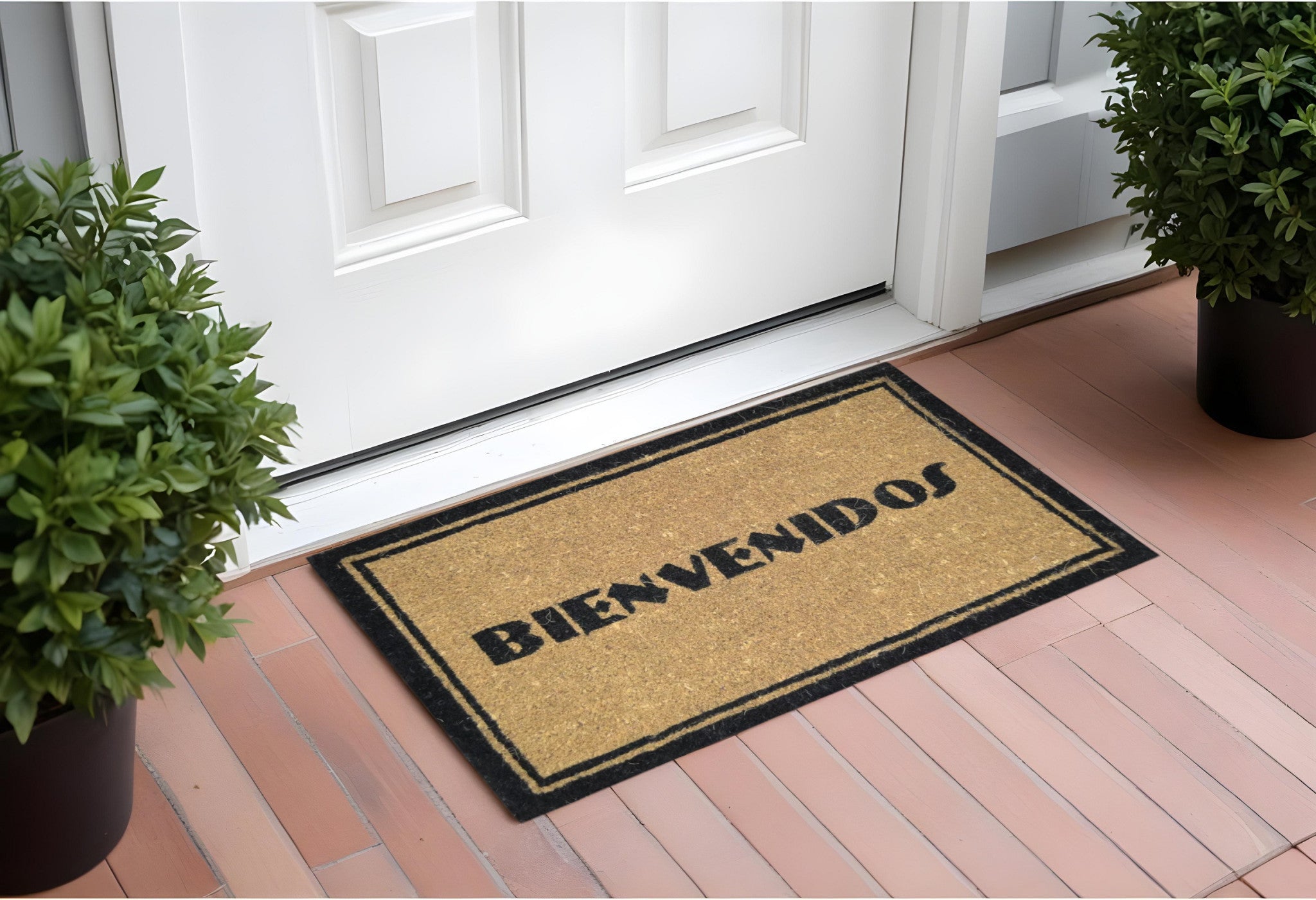 18" X 30" Brown and Black Coir Bienvenidos Outdoor Door Mat-0