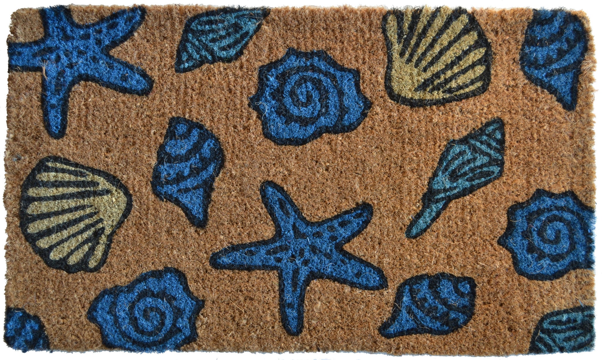 18" X 30" Blue and Brown Coir Seashells Outdoor Door Mat-1