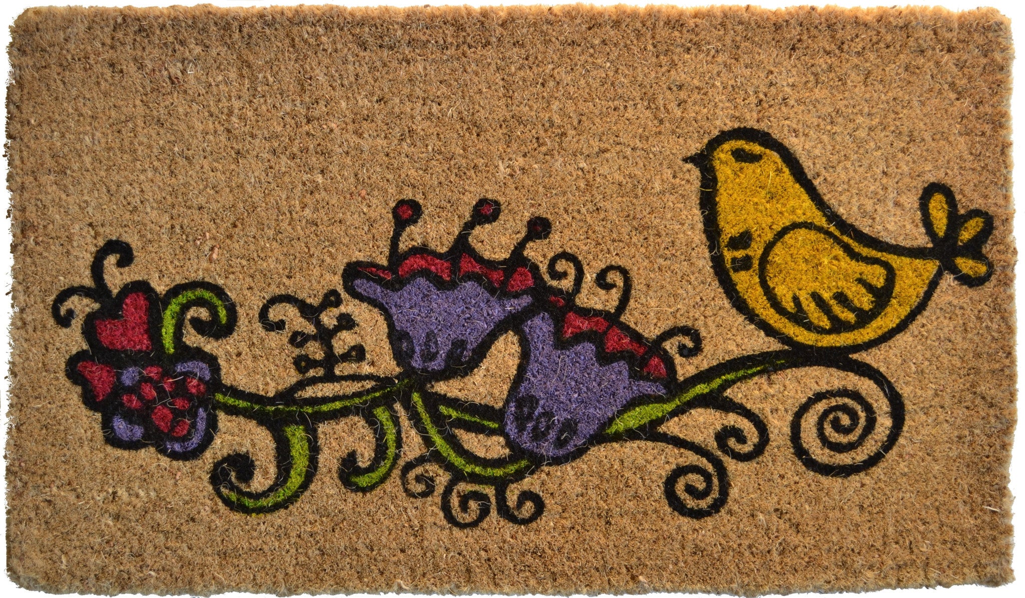 18" X 30" Brown and Black Coir Floral Outdoor Door Mat-1