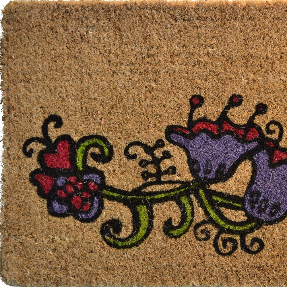 18" X 30" Brown and Black Coir Floral Outdoor Door Mat-3