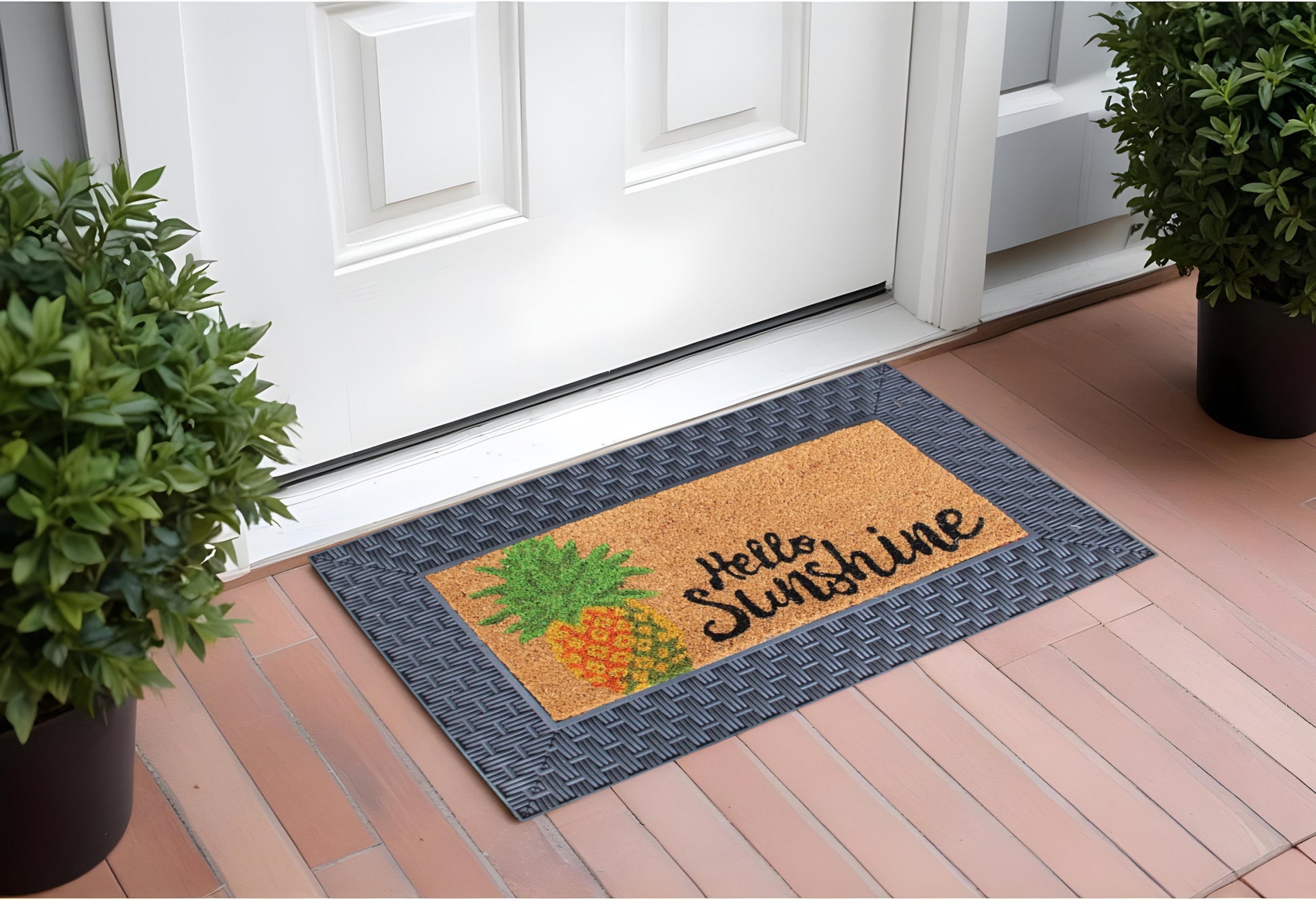 18" X 30" Brown and Black Rubber and Coir Spring Summer Outdoor Door Mat With Inserts-3
