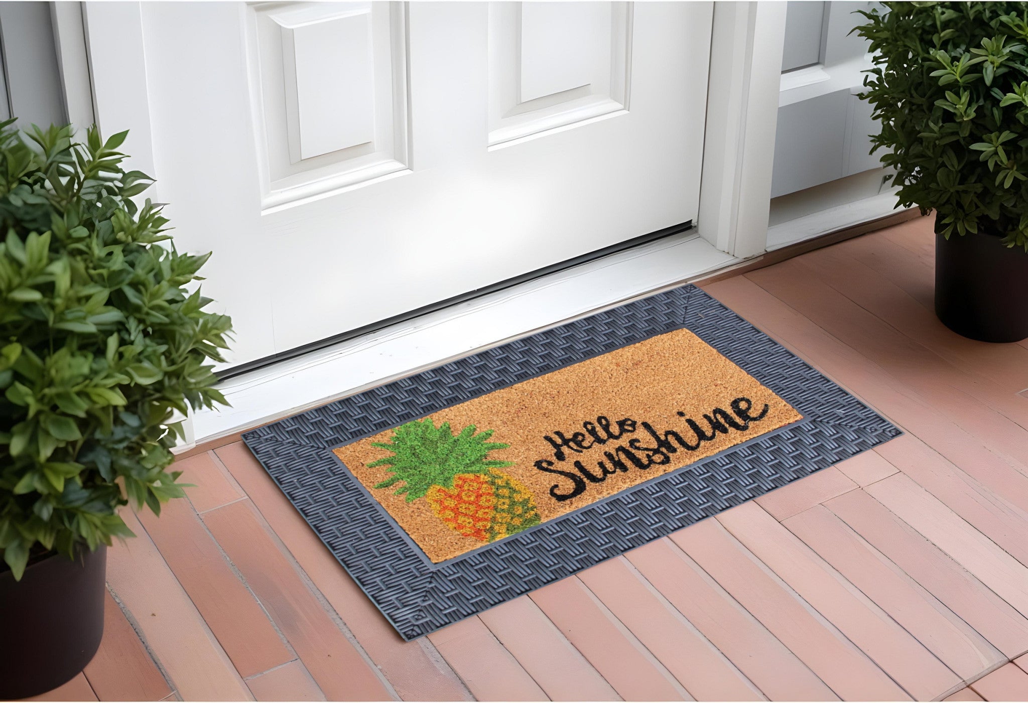 18" X 30" Brown and Black Rubber and Coir Spring Summer Outdoor Door Mat With Inserts-3