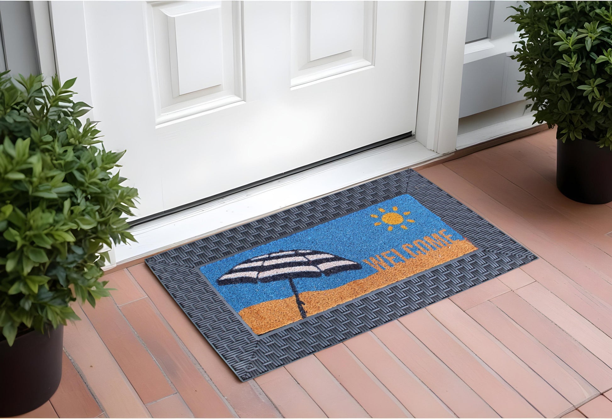 18" X 30" Brown and Black Rubber and Coir Spring Summer Outdoor Door Mat With Inserts-4
