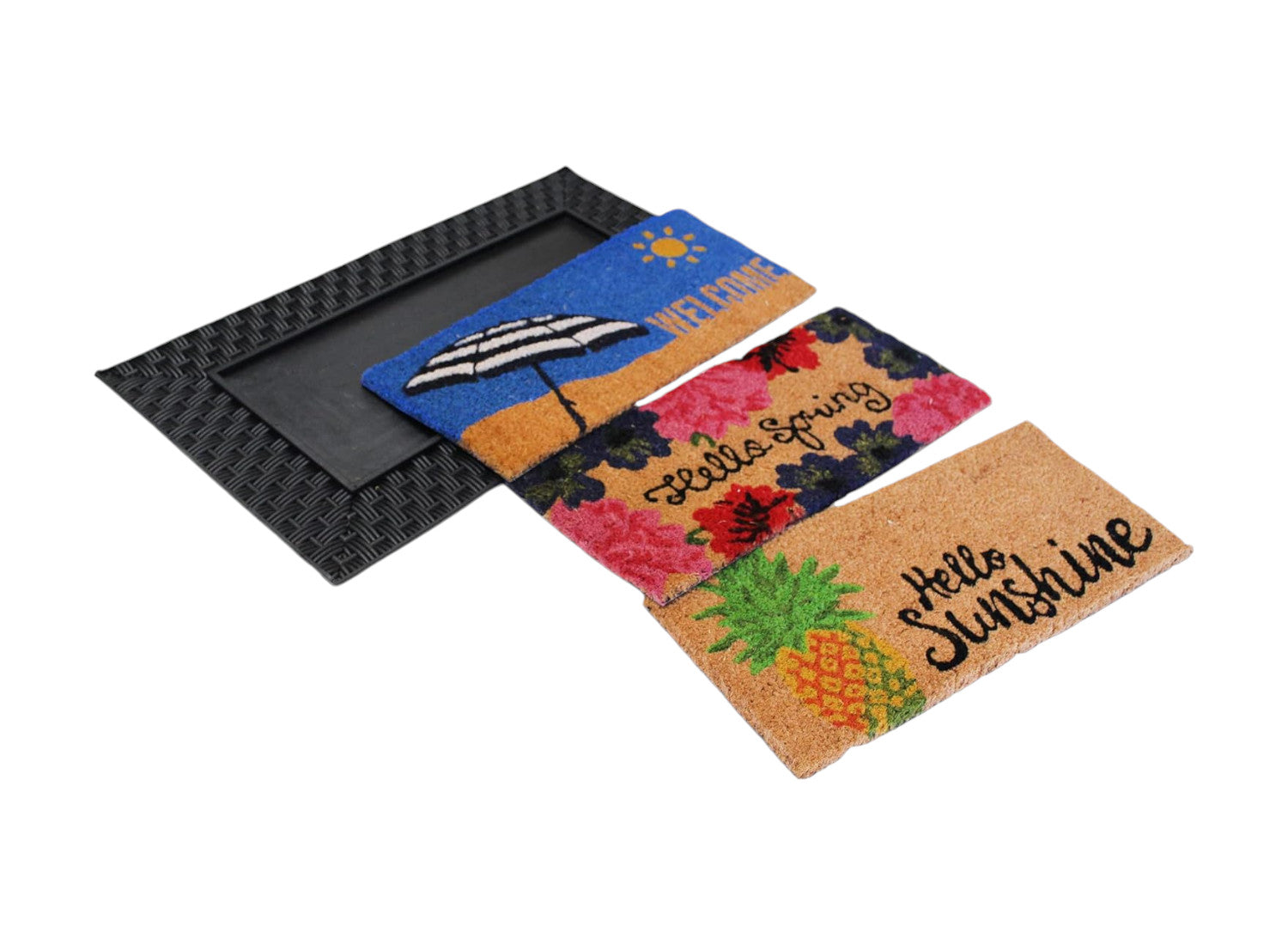 18" X 30" Brown and Black Rubber and Coir Spring Summer Outdoor Door Mat With Inserts-1