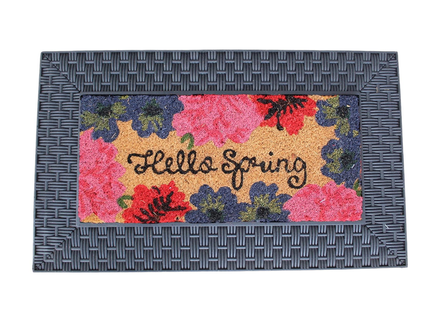 18" X 30" Brown and Black Rubber and Coir Spring Summer Outdoor Door Mat With Inserts-7