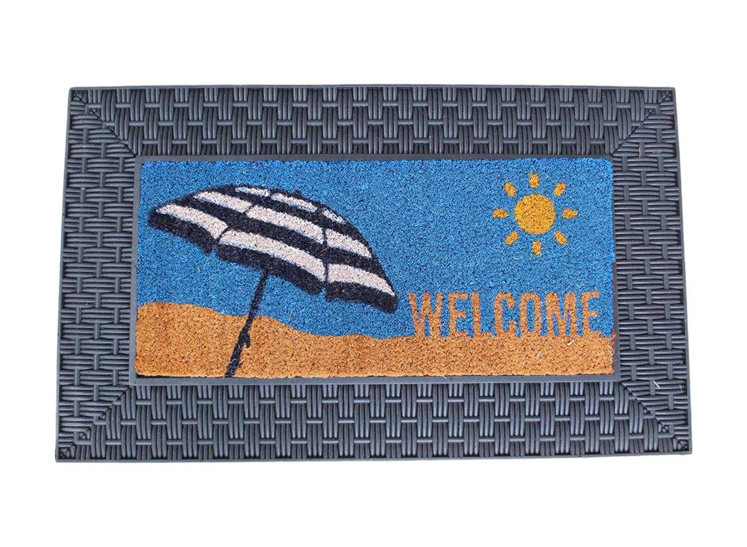18" X 30" Brown and Black Rubber and Coir Spring Summer Outdoor Door Mat With Inserts-8