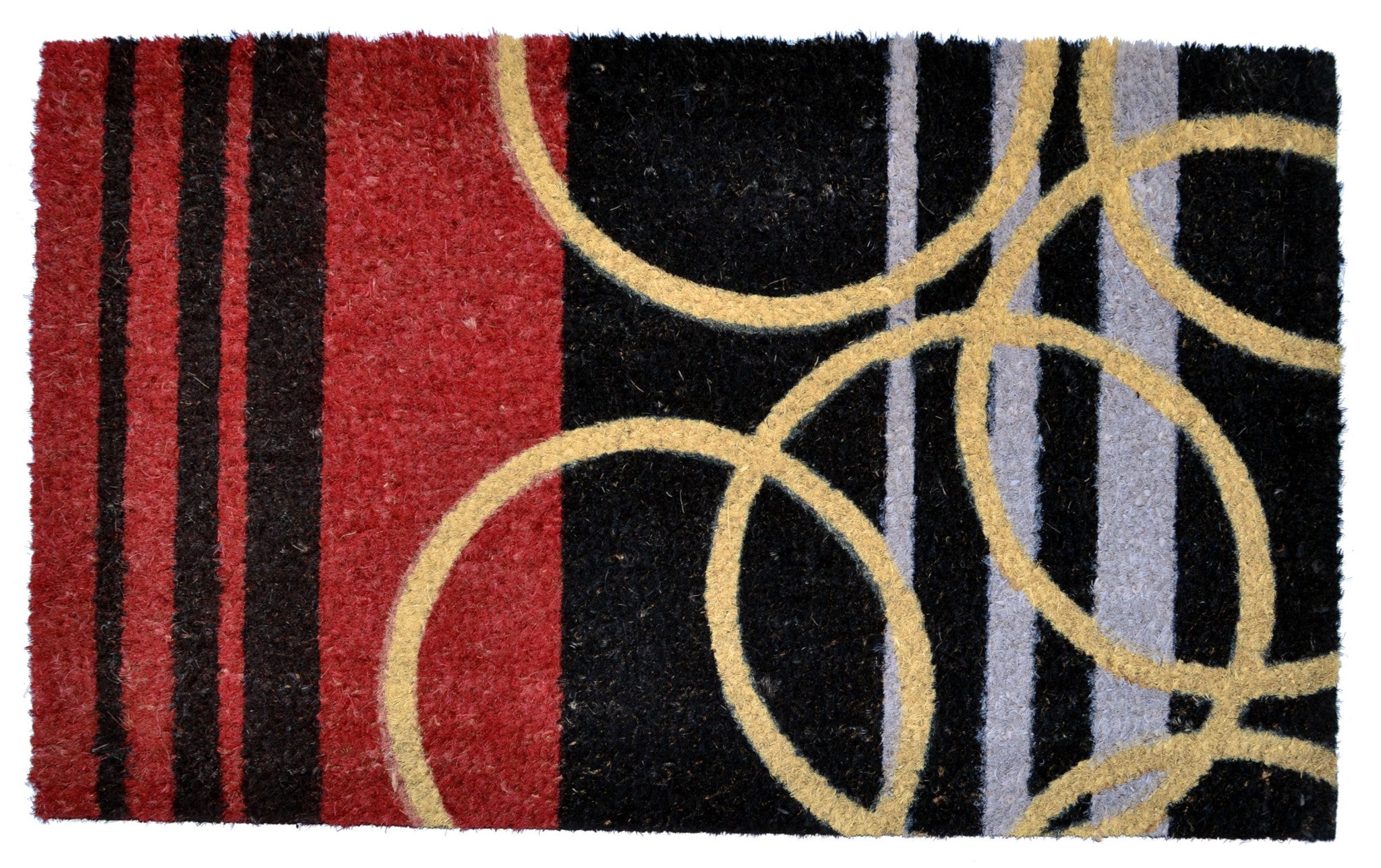 18" X 30" Black and Red Coir Striped Outdoor Door Mat-1