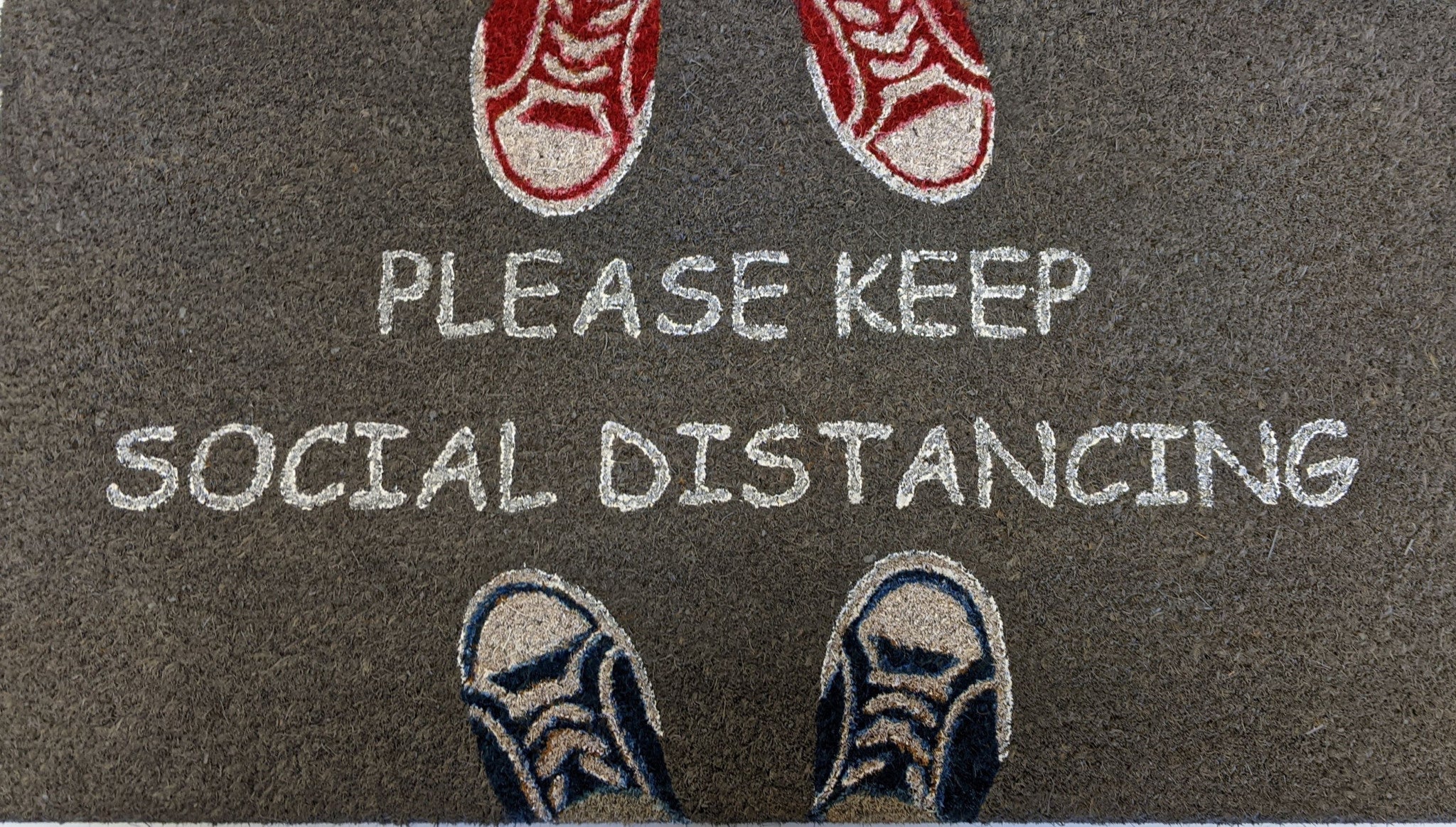18" X 30" Gray Coir Please Keep Social Distancing Outdoor Door Mat-1