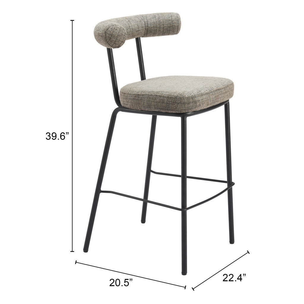 30" Green and Black Chenille and Steel Low Back Bar Height Bar Chair-8