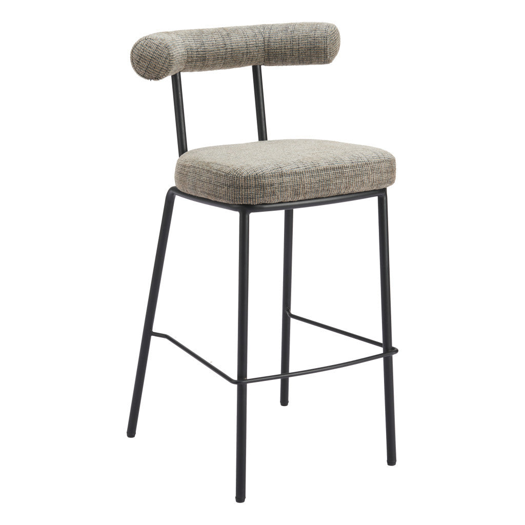 30" Green and Black Chenille and Steel Low Back Bar Height Bar Chair-2