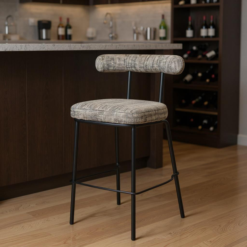 30" Green and Black Chenille and Steel Low Back Bar Height Bar Chair-0