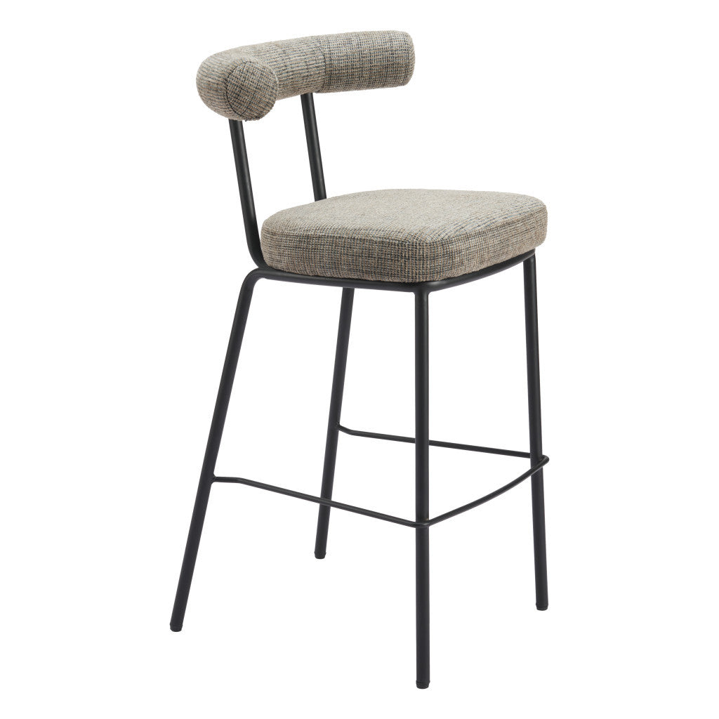 30" Green and Black Chenille and Steel Low Back Bar Height Bar Chair-4