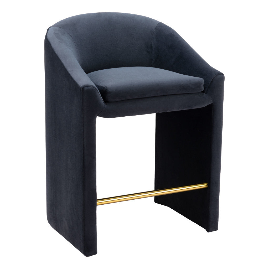 26" Gray and Gold Velvet and Steel Counter Height Bar Chair-1