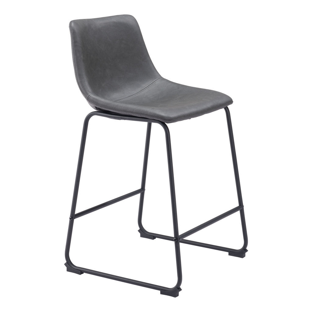 Set of Two 24" Charcoal and Black Faux Leather and Steel Counter Height Bar Chairs-6