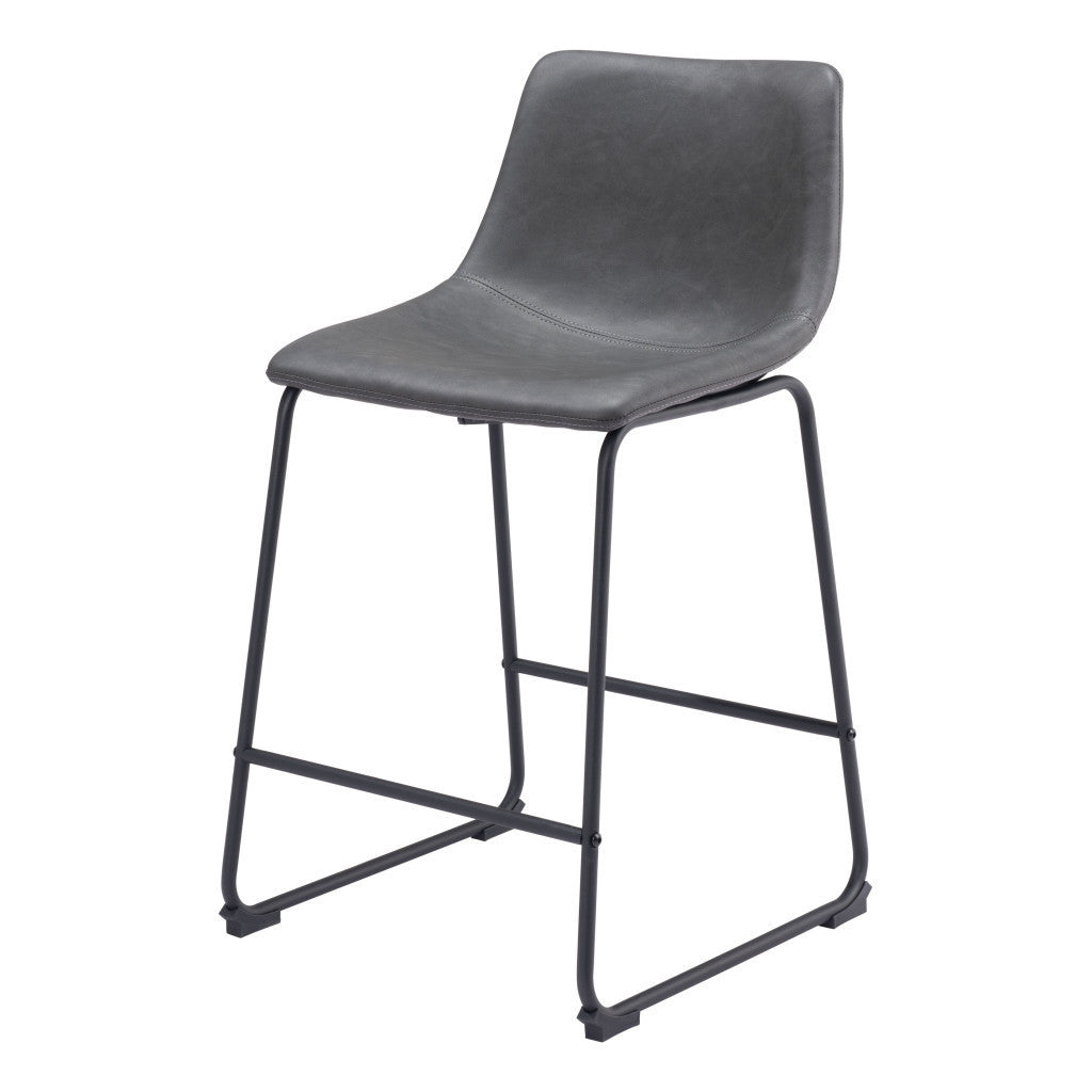 Set of Two 24" Charcoal and Black Faux Leather and Steel Counter Height Bar Chairs-7