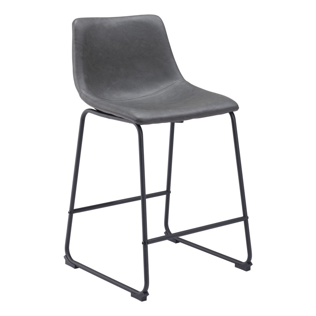 Set of Two 24" Charcoal and Black Faux Leather and Steel Counter Height Bar Chairs-2