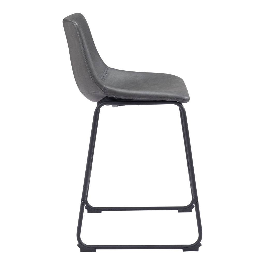 Set of Two 24" Charcoal and Black Faux Leather and Steel Counter Height Bar Chairs-3