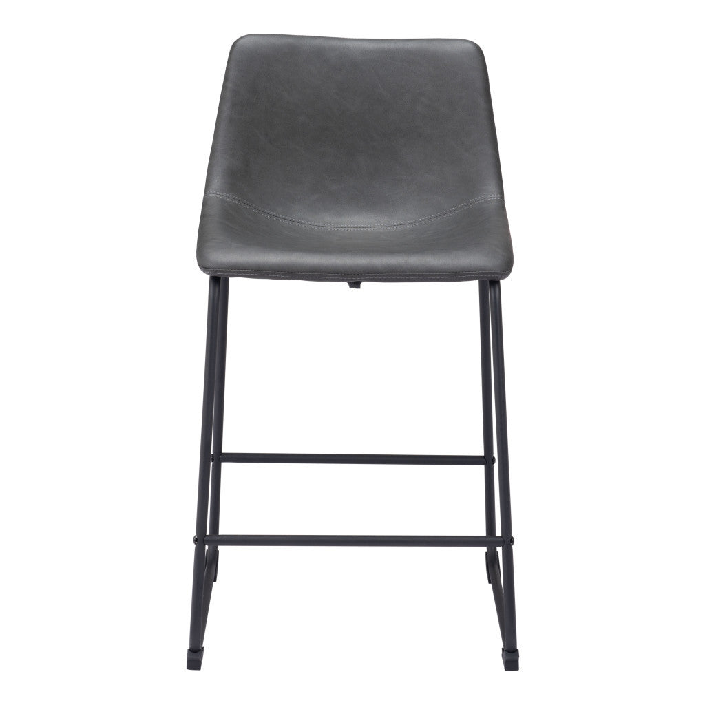 Set of Two 24" Charcoal and Black Faux Leather and Steel Counter Height Bar Chairs-4