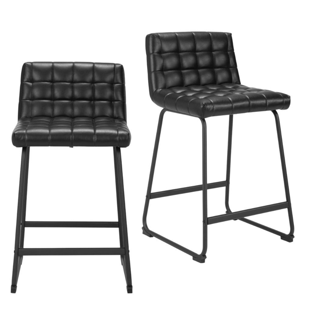 Set of Two 26" Black Faux Leather and Steel Counter Height Bar Chairs-6