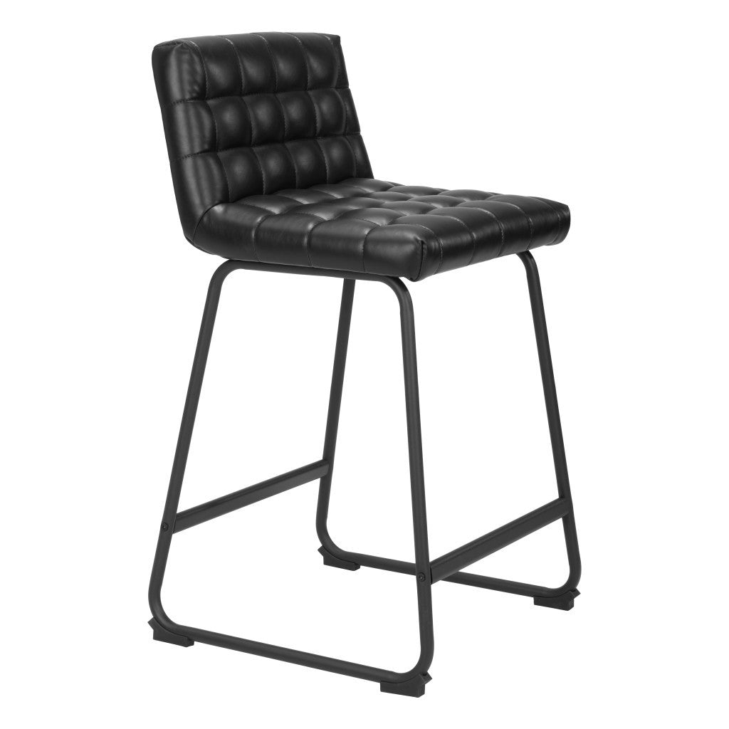 Set of Two 26" Black Faux Leather and Steel Counter Height Bar Chairs-5
