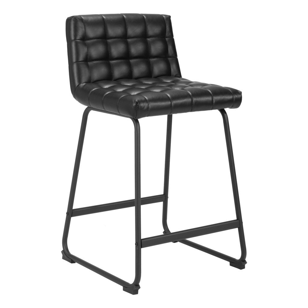 Set of Two 26" Black Faux Leather and Steel Counter Height Bar Chairs-1